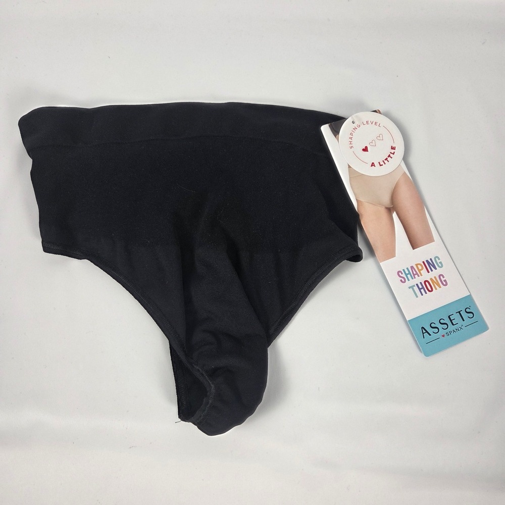 Assets by Spanx Black High Waisted Shaping Thong Seamless Smoothing L L1278